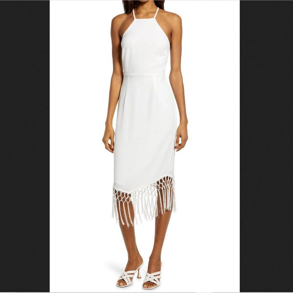 Lulus White Halter Neck Fringe Dress Size XS